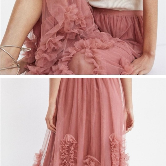 Anthropologie Pink Mauve Felicity Ruffled Tulle Bubble Midi Skirt - Picture 2 of 11